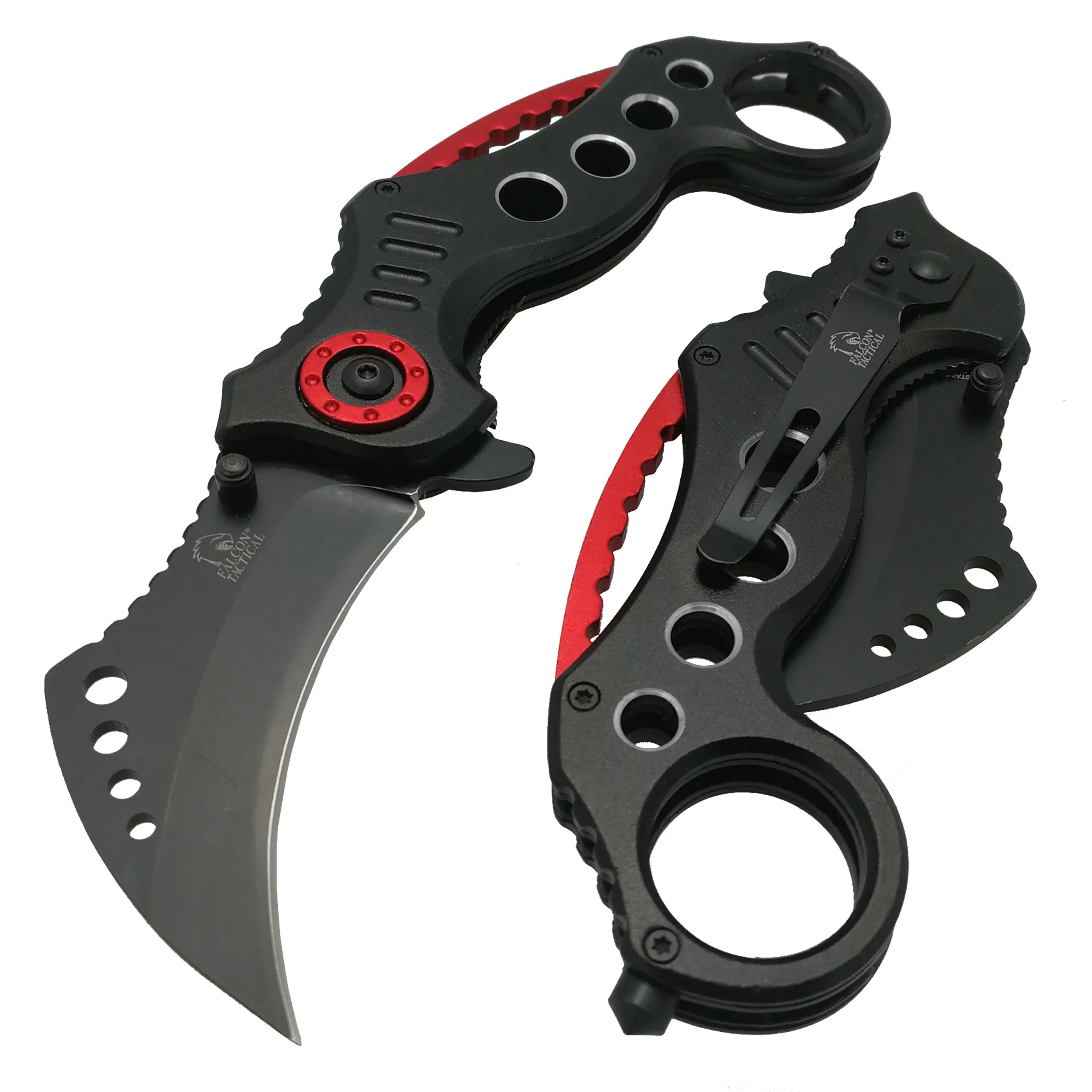 Falcon 7 1/2" Overall Black and Red Pocket Knife