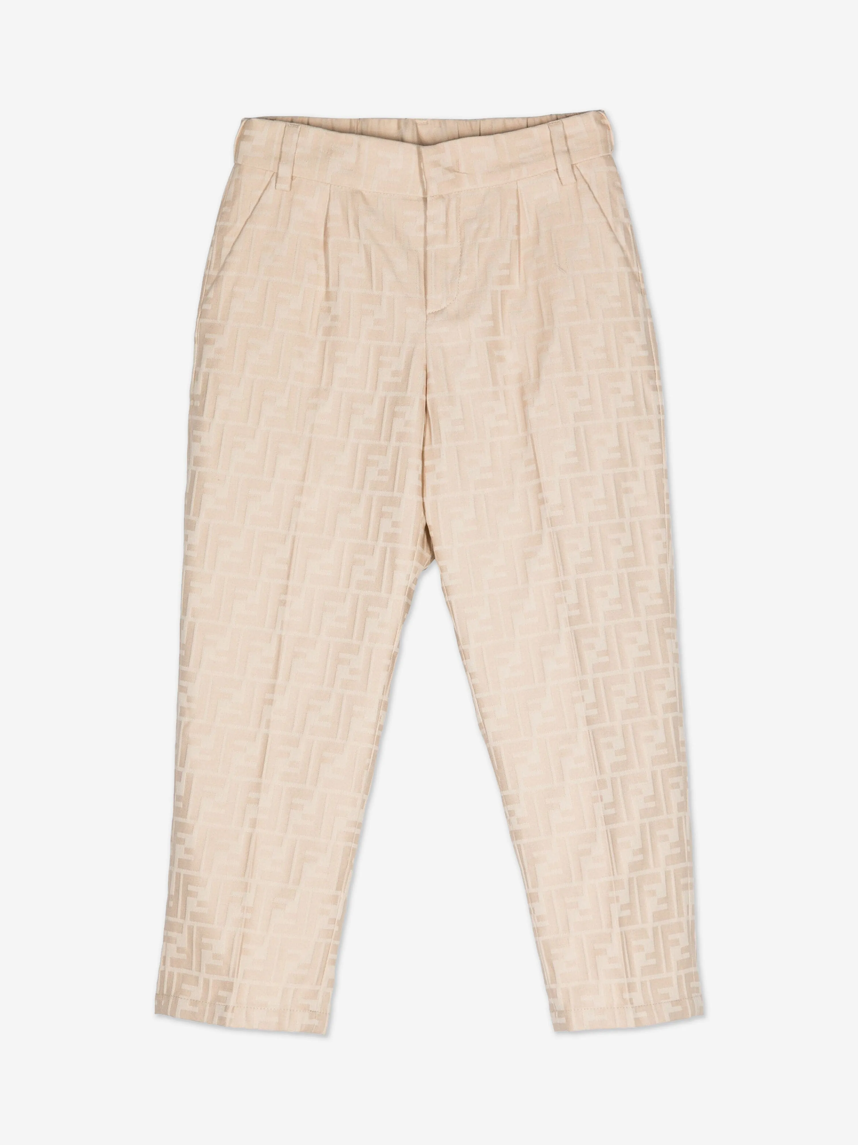 Fendi Boys FF Jacquard Trousers in Beige