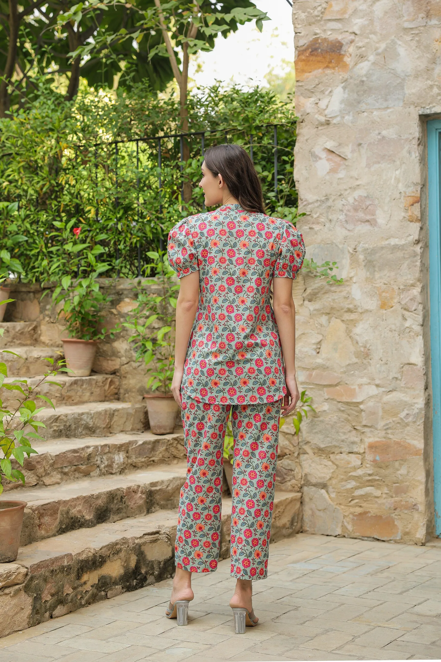 Floral folklore cotton Loungewear Top Set