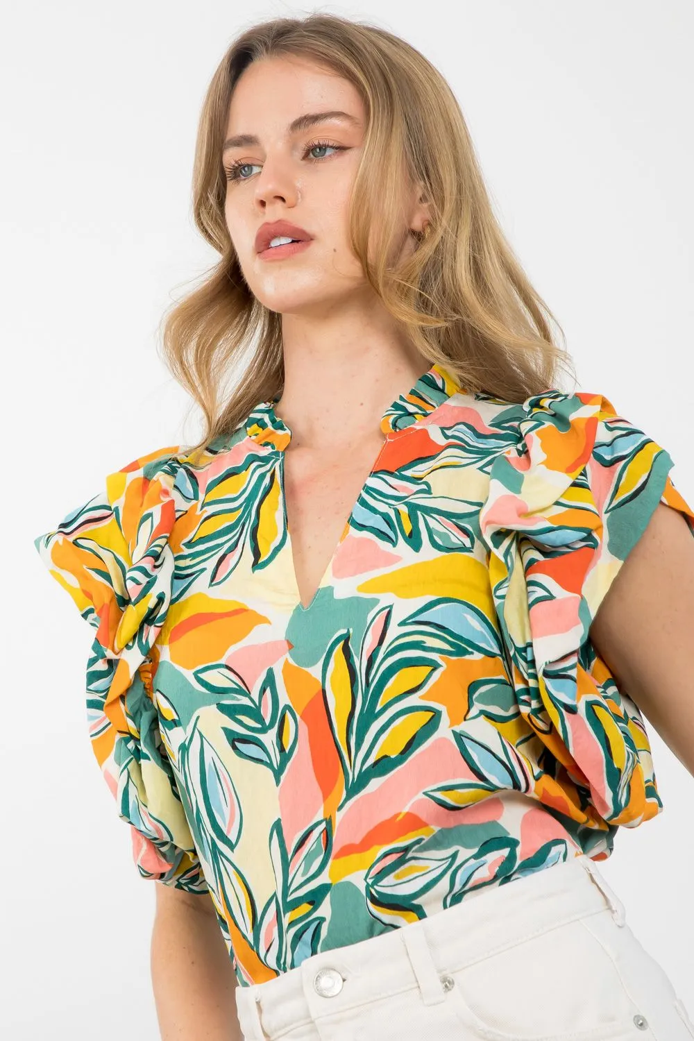 Flutter Sleeve Floral Print Top