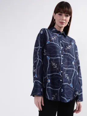 Gant Women Regular Fit Printed Cotton Casual Shirt