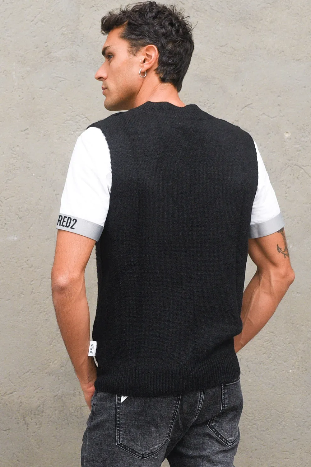 Gilet V Rasato Smagliature - Nero