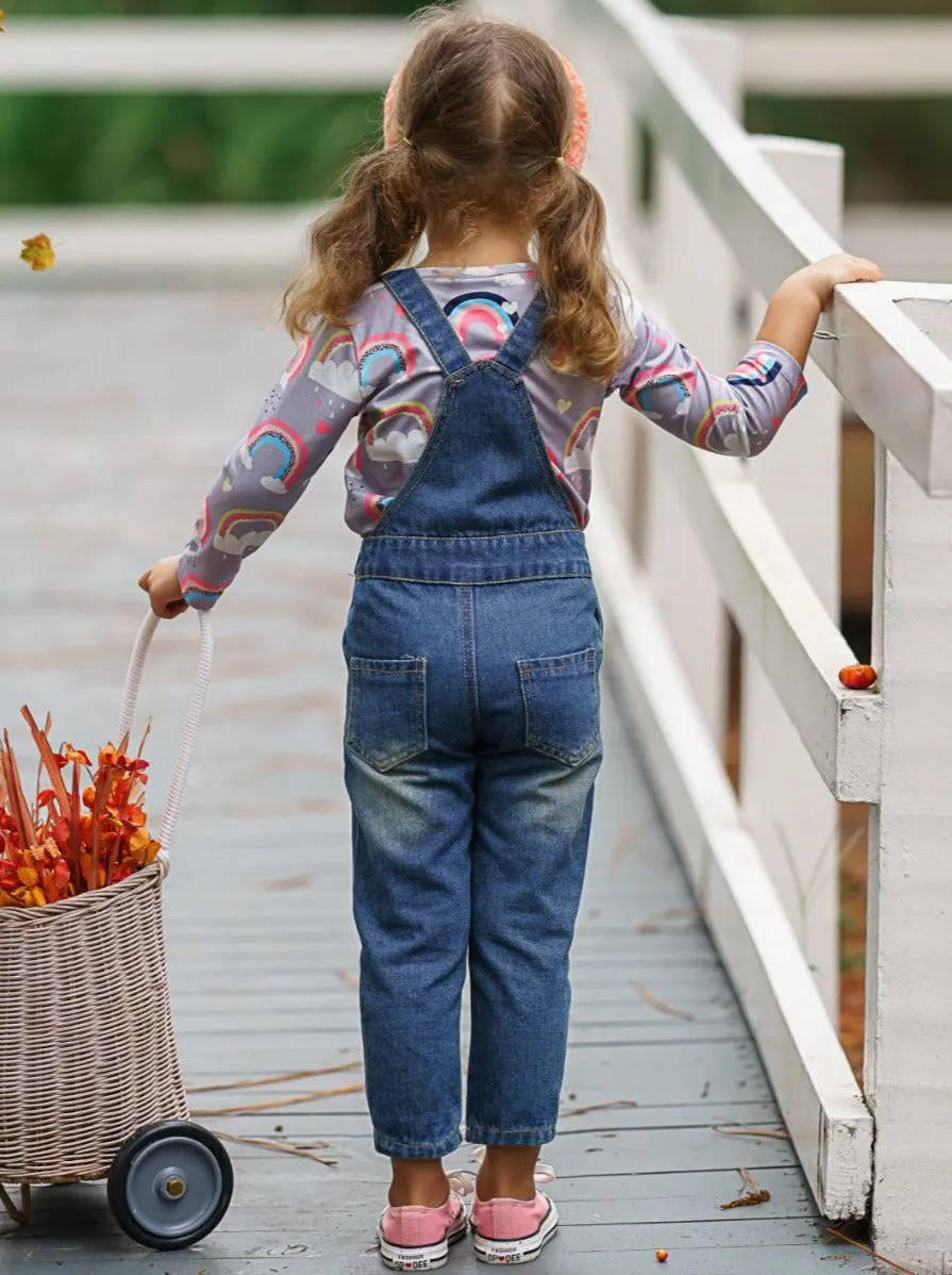 Girls Chase Rainbows Top and Denim Overall Set