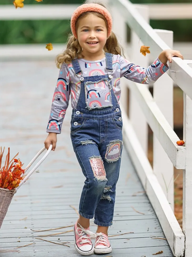 Girls Chase Rainbows Top and Denim Overall Set