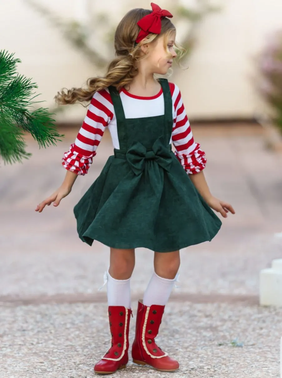 Girls Microfiber Suede Bow Accent Overall Dress