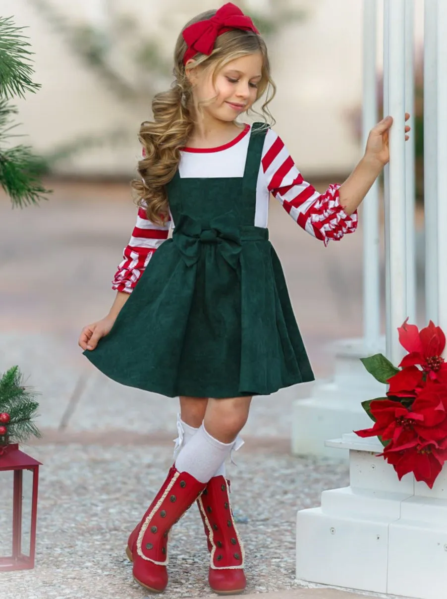 Girls Microfiber Suede Bow Accent Overall Dress