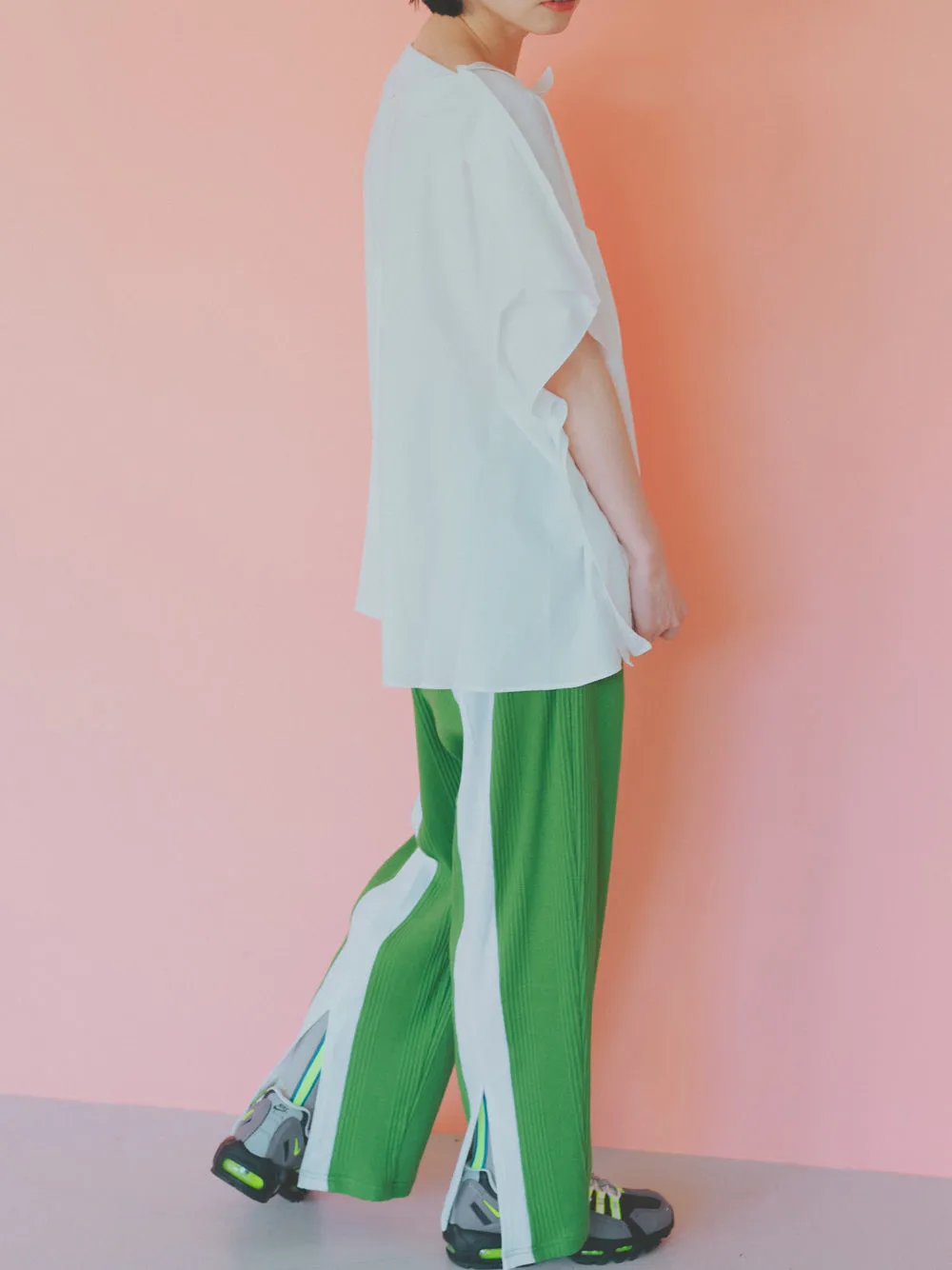 Green Ecru Contrast Stripe Pants