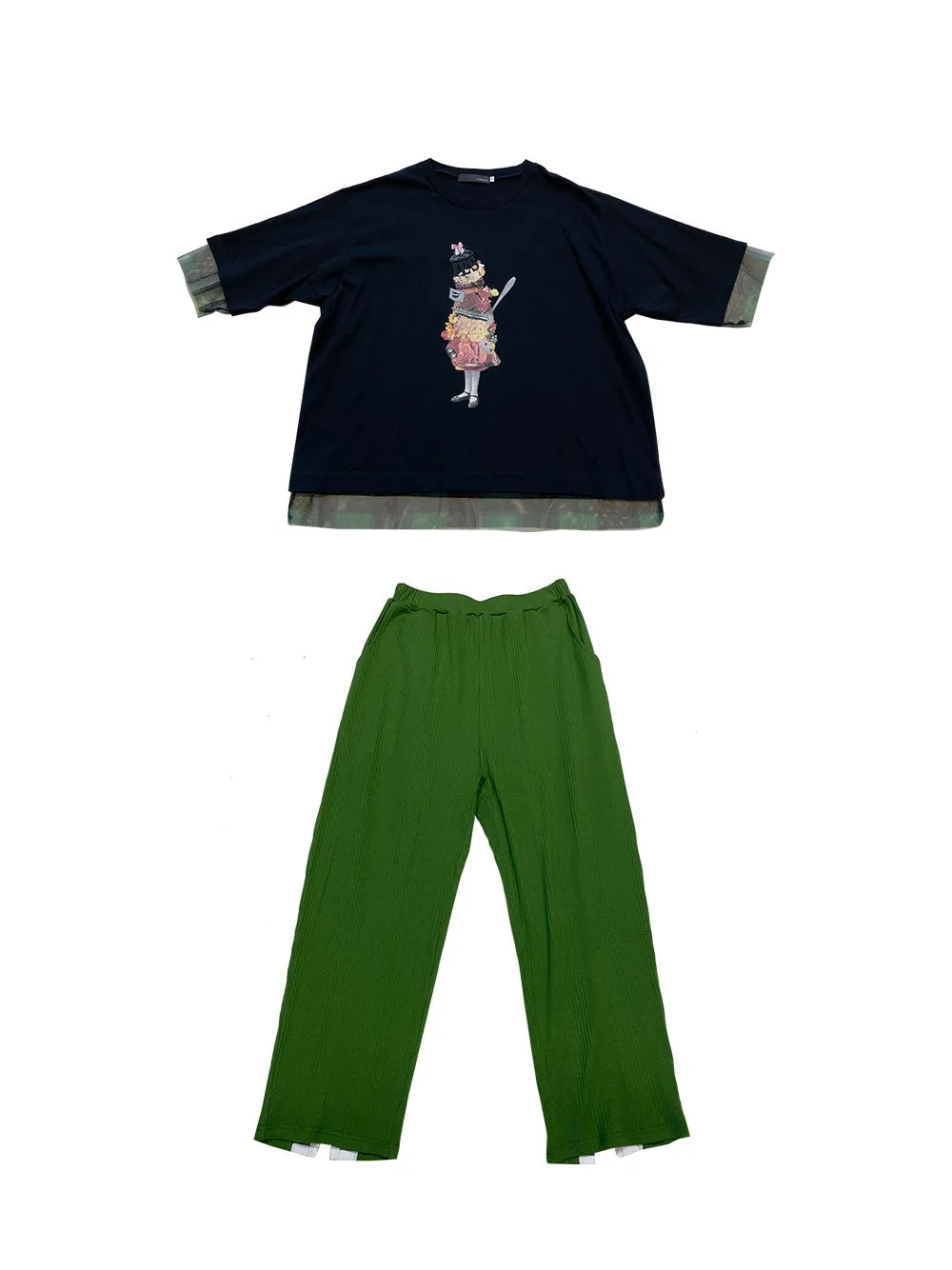 Green Ecru Contrast Stripe Pants