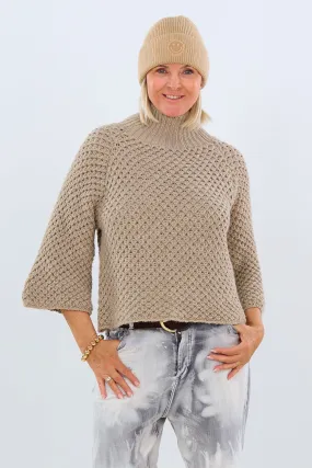 grobgestrickter Pullover mit Turtleneck, taupe