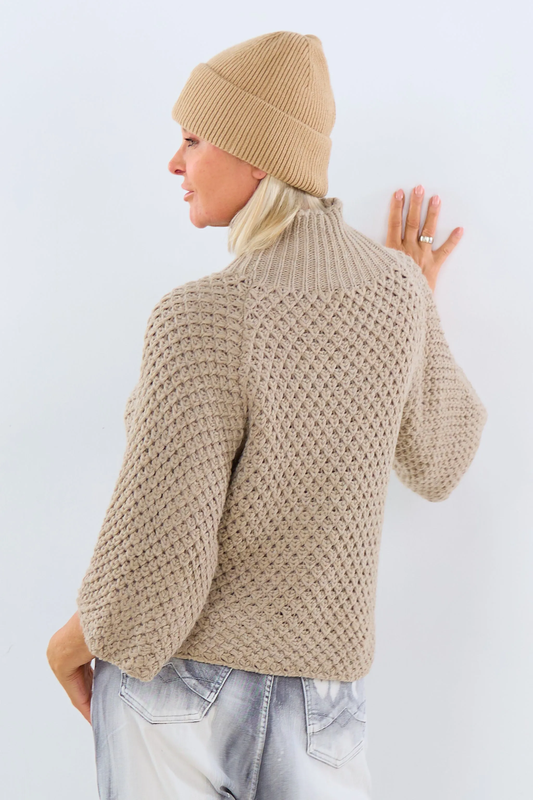 grobgestrickter Pullover mit Turtleneck, taupe