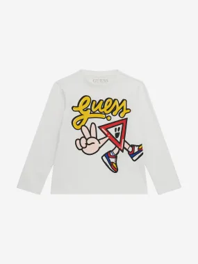 Guess Boys Long Sleeve Logo T-Shirt in White