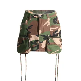 Hit Color Camouflage Printing Casual Mini Skirts For Women High Waist Patchwork Pockets A Line Skirt Female Fashion Style