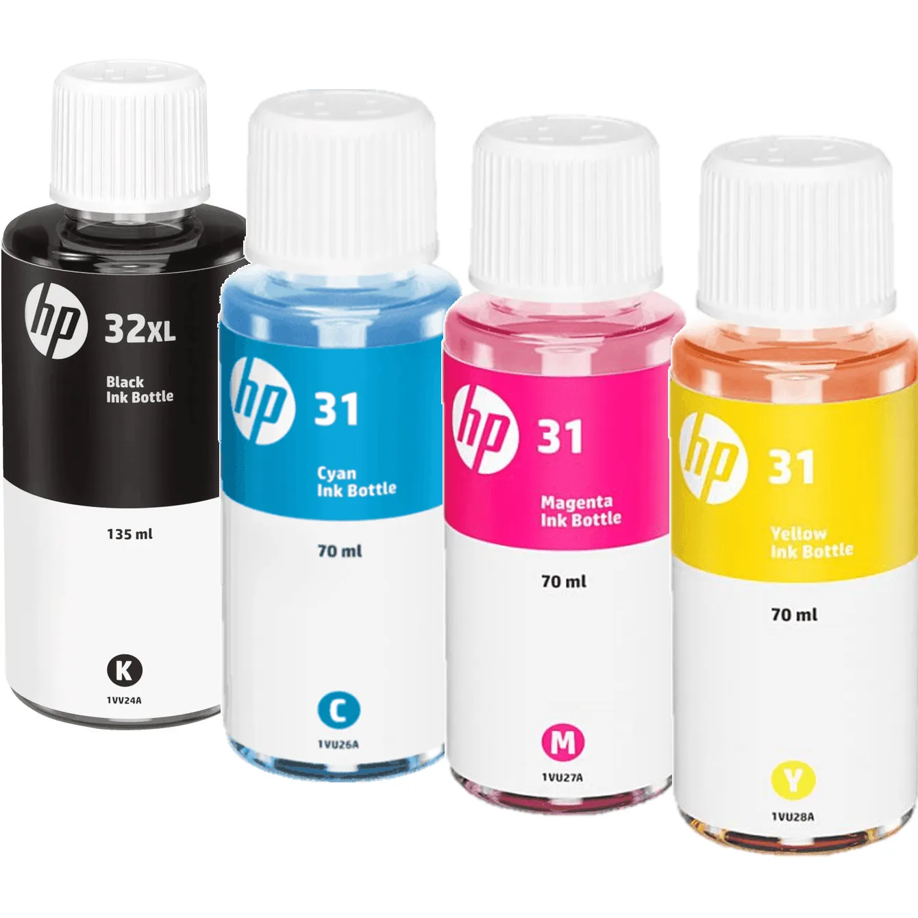 HP 32XL/31 Printer Liquid Ink Bottle High Yield Black Cyan Magenta Yellow Set