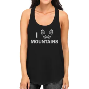 I Heart Mountains Women's Black Cotton Tanks For Mountain Lovers