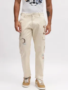 Iconic Men Beige Solid Relaxed Fit Trouser