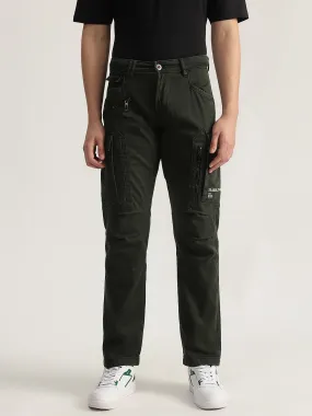 Iconic Men Olive Solid Regular Fit Cargo Trouser