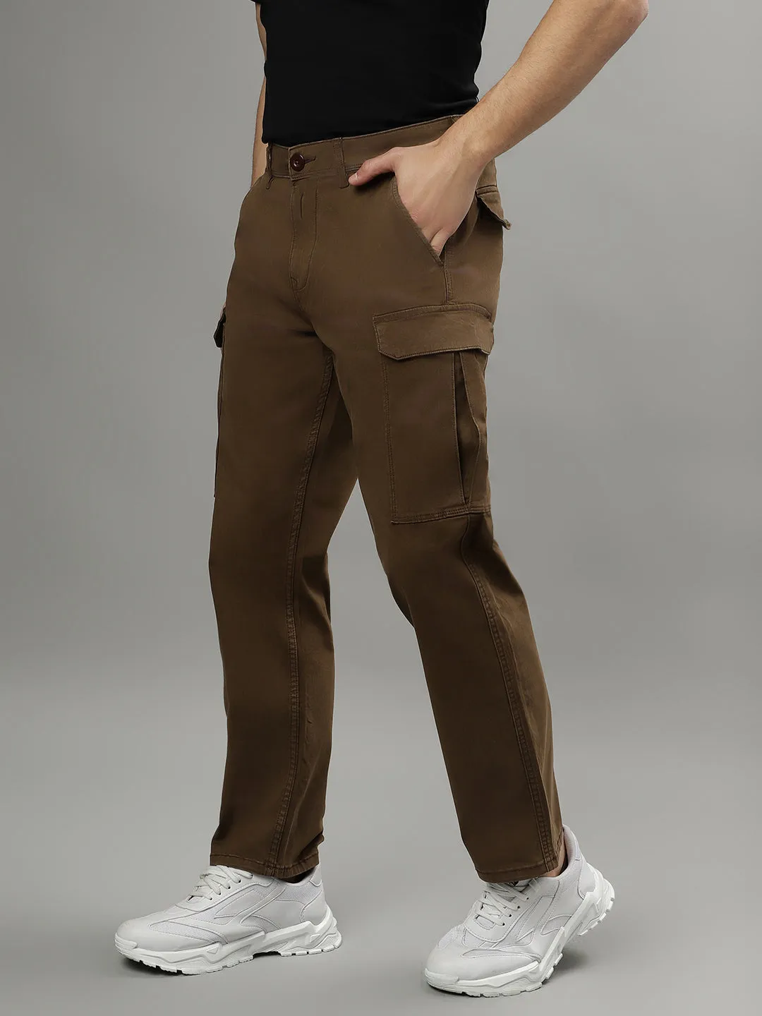 Iconic Men Solid Mid-rise Regular Fit Cargo Trousers