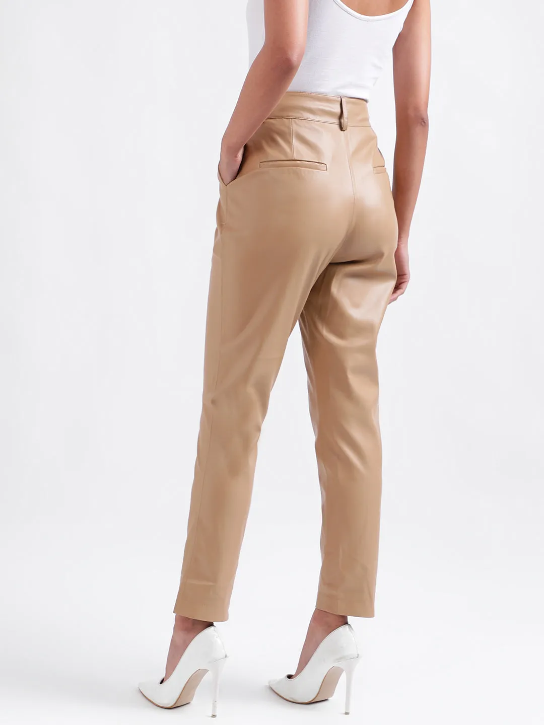 Iconic Women Beige Solid Regular Fit Trouser