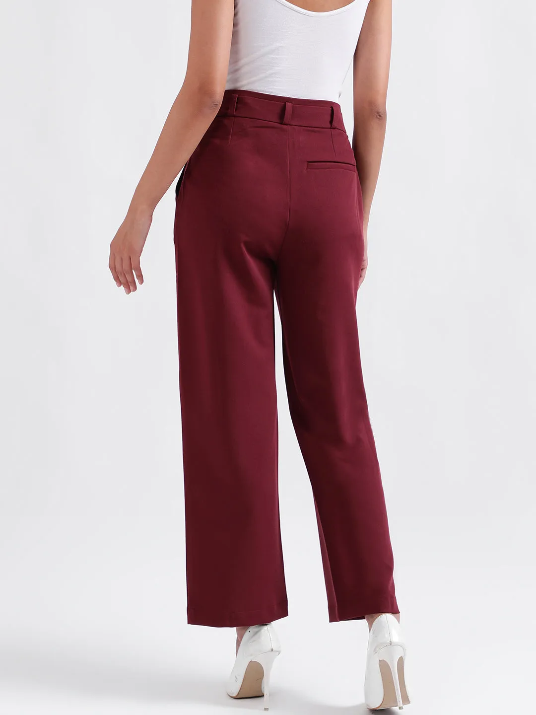 Iconic Women Maroon Solid Regular Fit Trouser