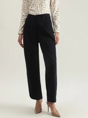 Iconic Women Navy Solid Baggy Fit High-Rise Single-Pleated Trouser