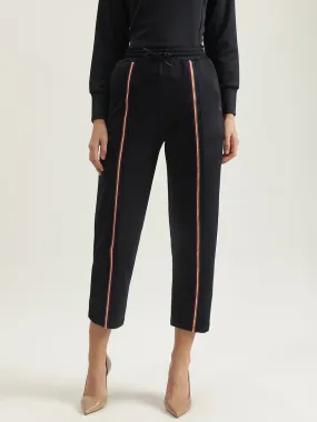 Iconic Women Navy Solid Straight Fit High-Rise Flat Front Trouser