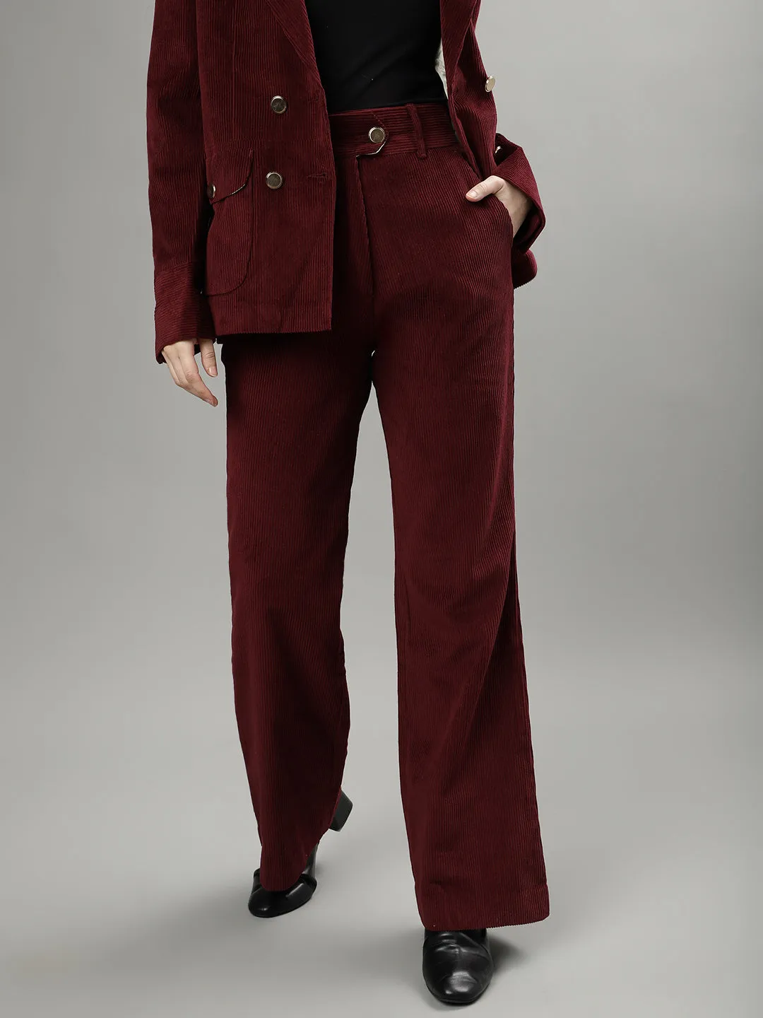 Iconic Women Solid High-rise Regular Fit Trousers