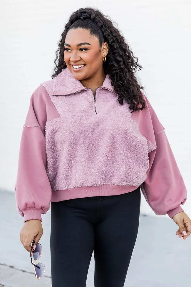 If You See Her Mauve Fuzzy Quarter Zip Pullover FINAL SALE