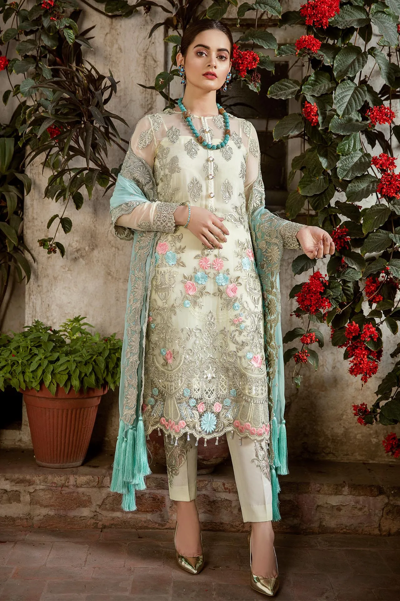 Imrozia Grandeur Ecstasy Luxury Eid Chiffon Collection 2019 – 707 The Minty Marshmallow