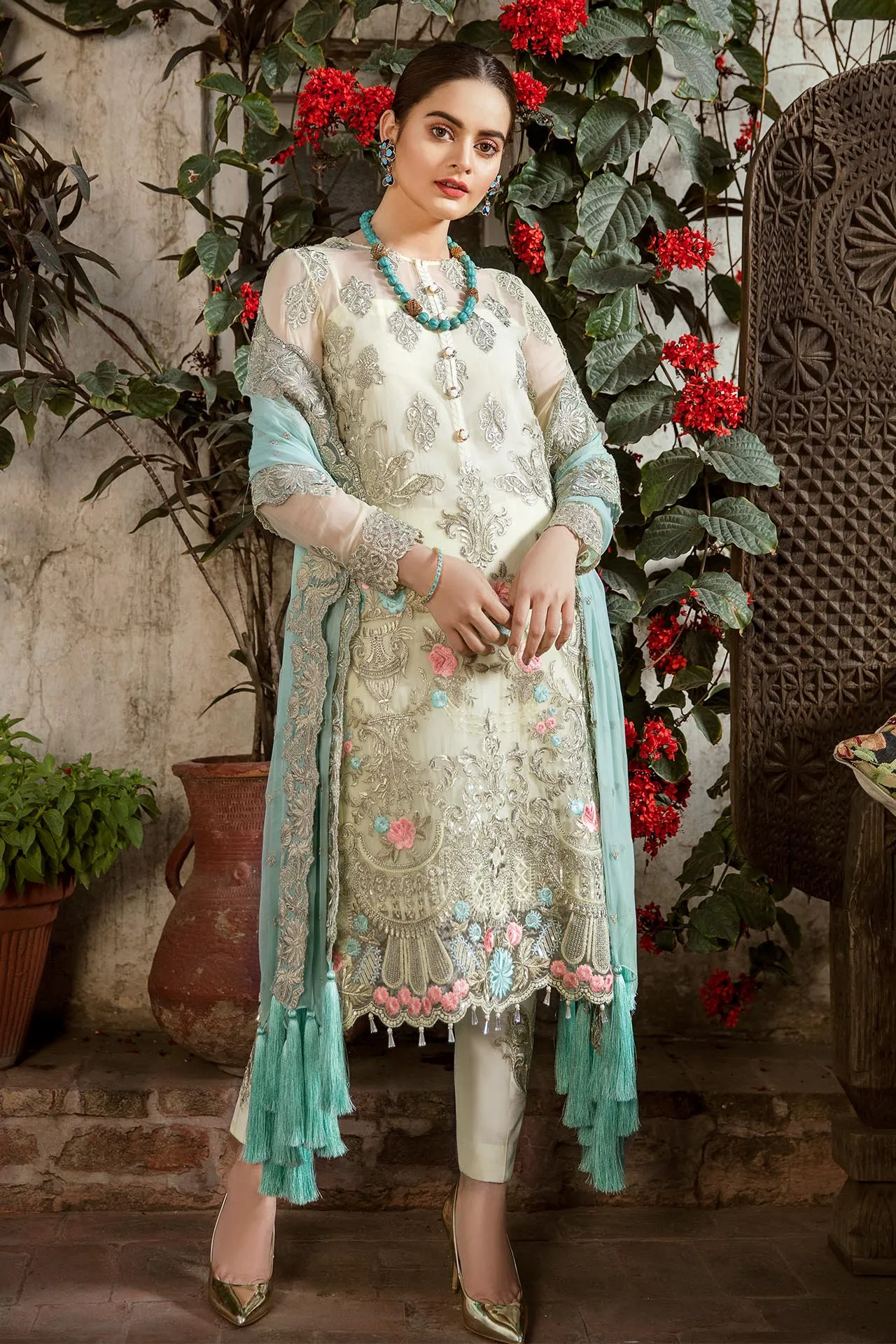 Imrozia Grandeur Ecstasy Luxury Eid Chiffon Collection 2019 – 707 The Minty Marshmallow