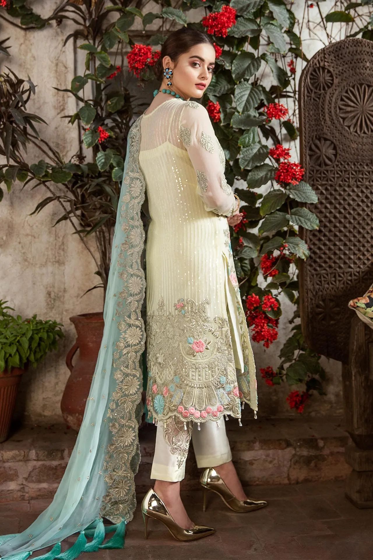 Imrozia Grandeur Ecstasy Luxury Eid Chiffon Collection 2019 – 707 The Minty Marshmallow