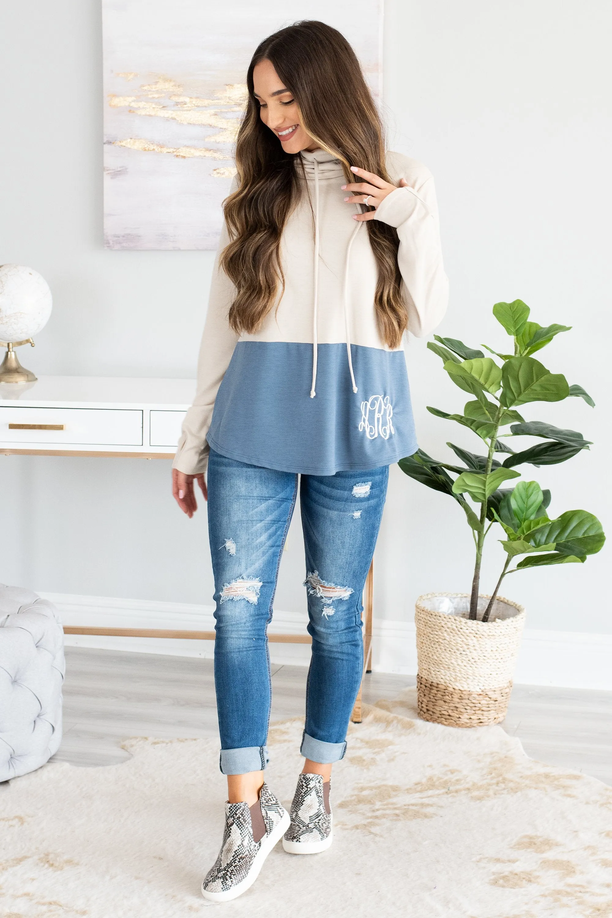 In My Head Denim Blue Colorblock Tunic