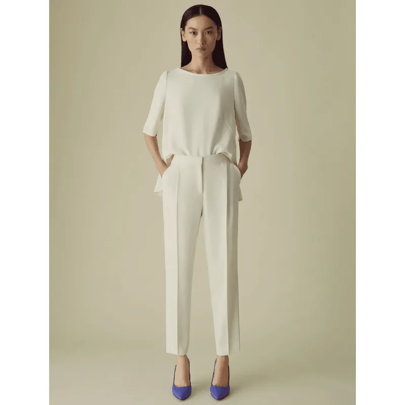 IZABEL Crepe Trousers Wool White