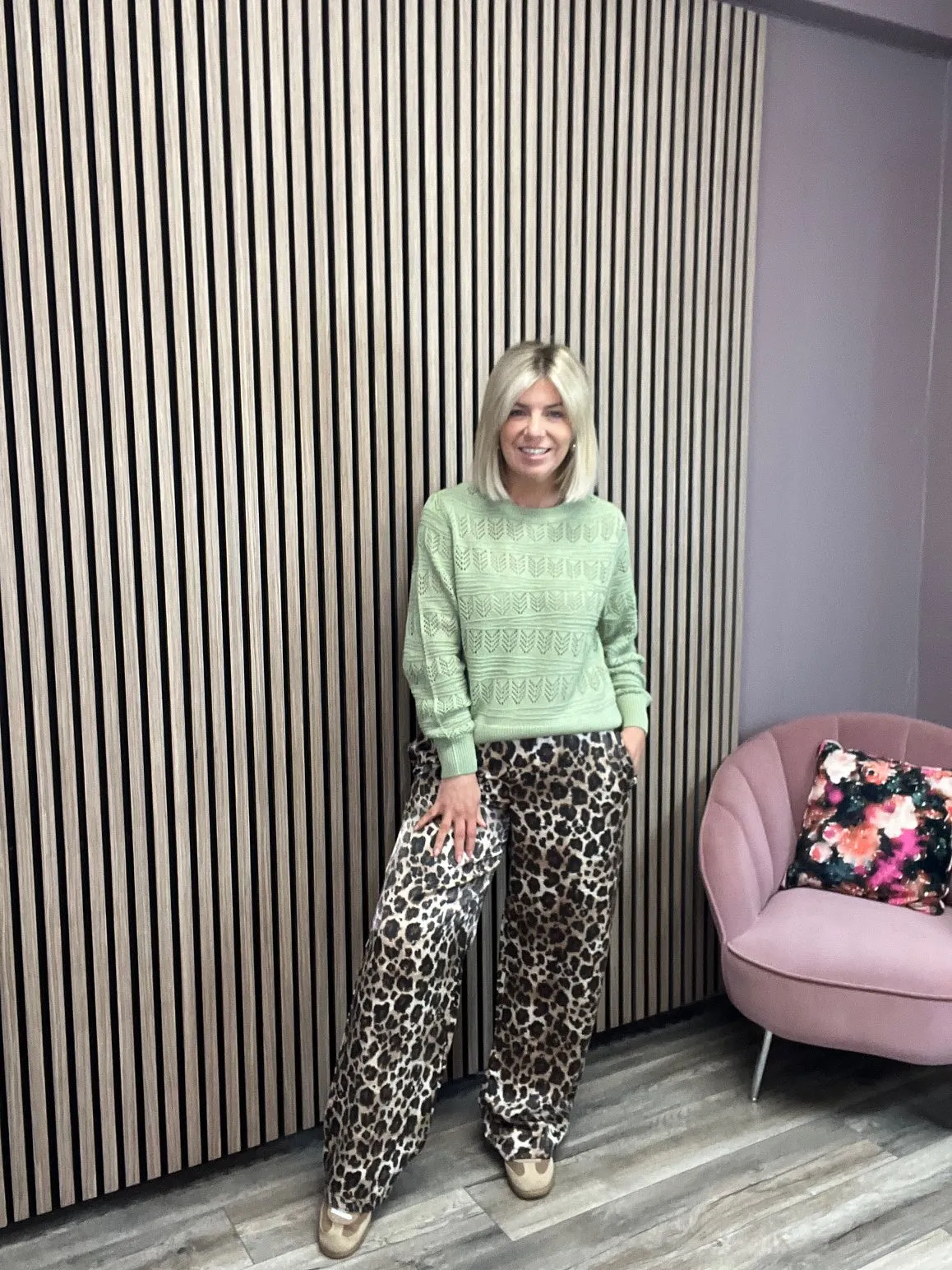 Jenny Wide Leg Trousers (Leopard)