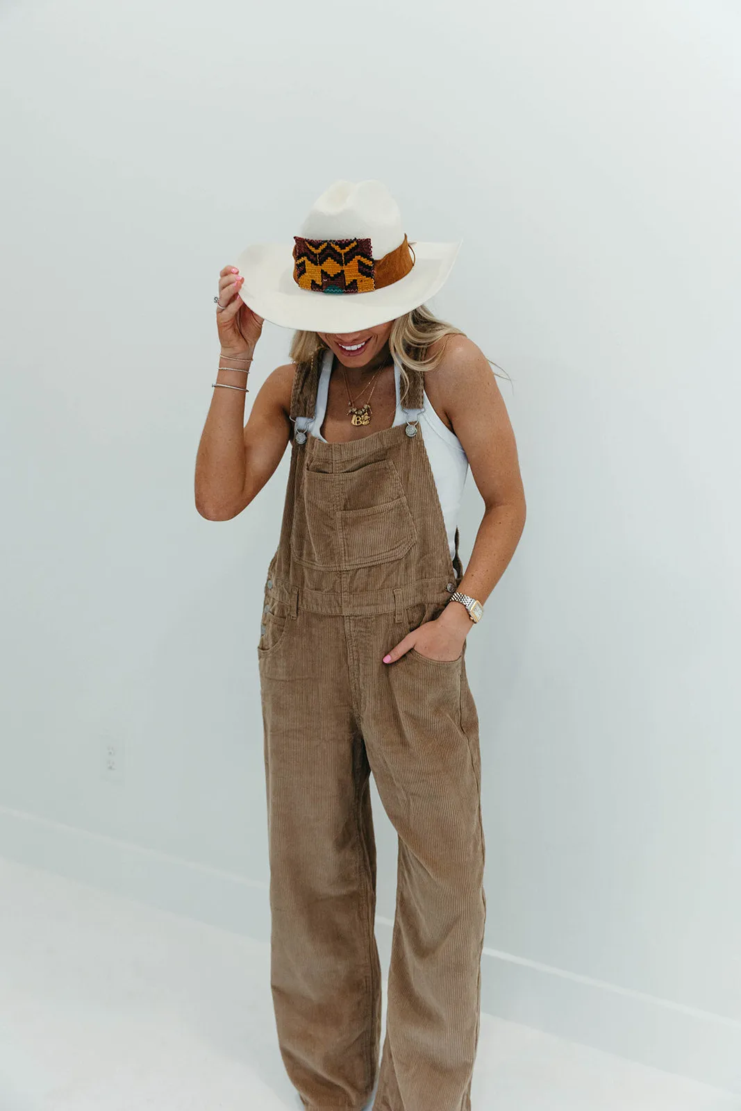 Kassidy Corduroy Overalls - Taupe