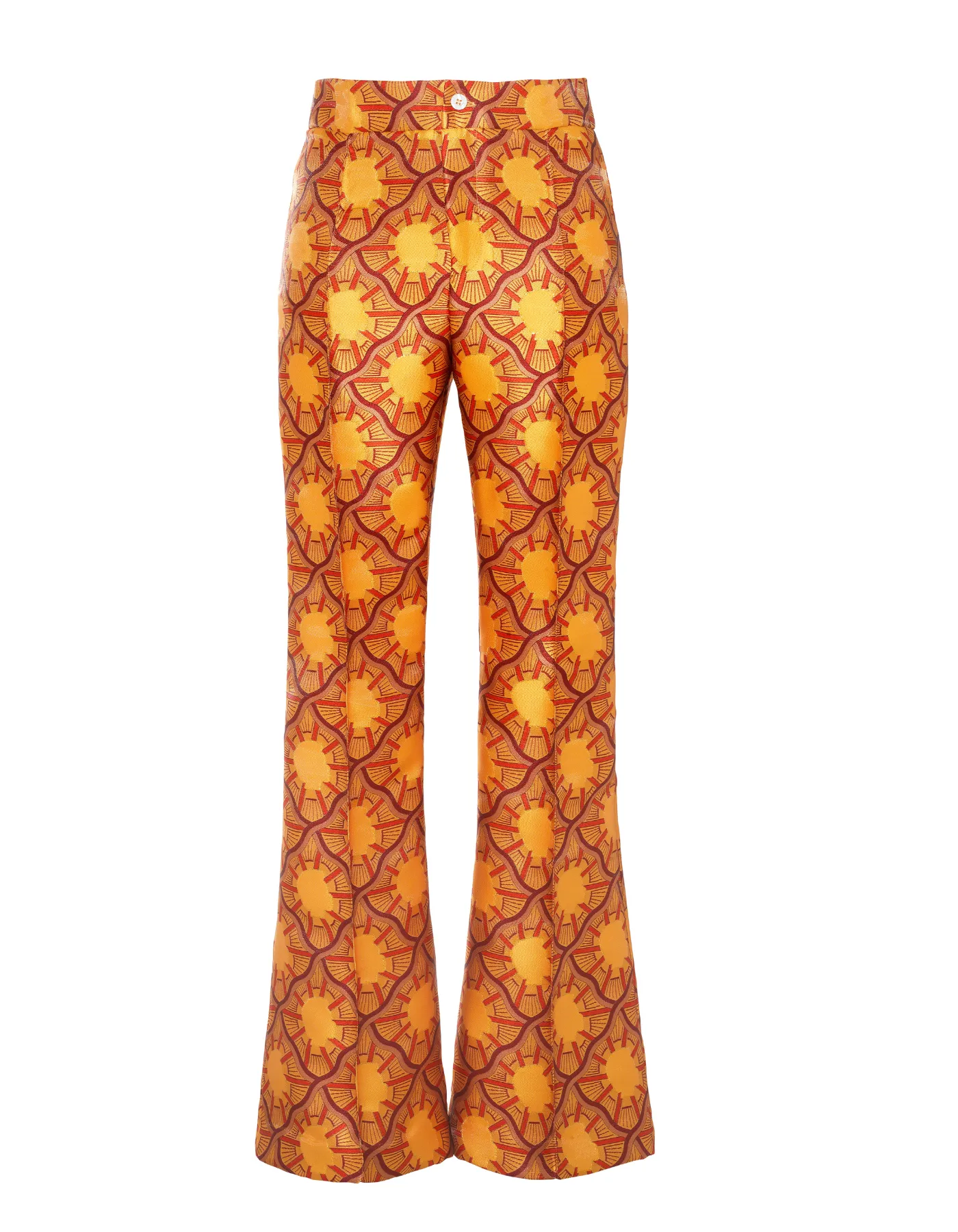 Kelly Orange Portrait Print Silk Jacquard Trousers