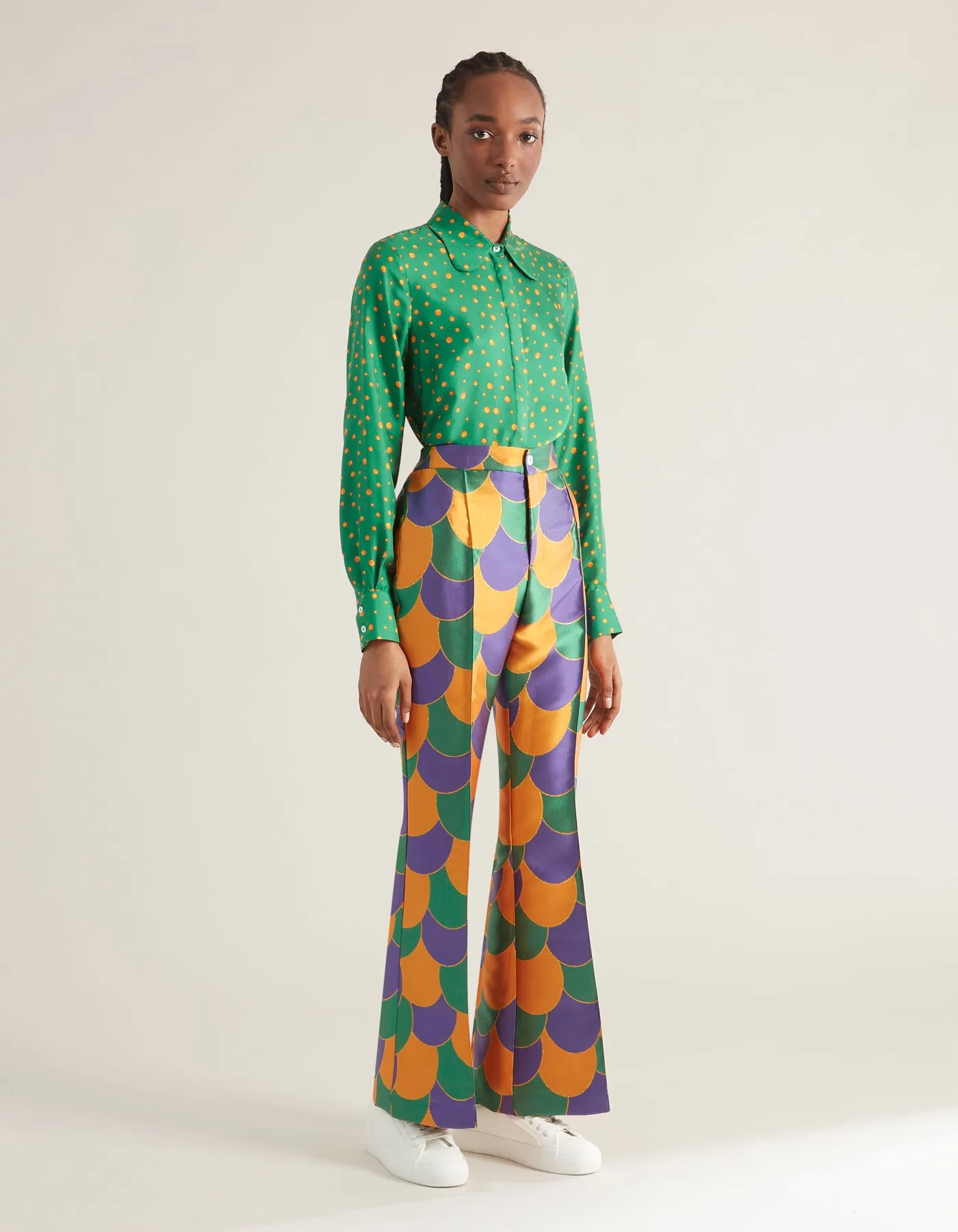 Kelly Purple Beach Print Silk jacquard Trousers