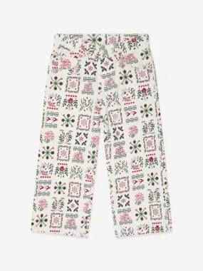 KENZO Girls  Seasonal Print Trousers in Ivory