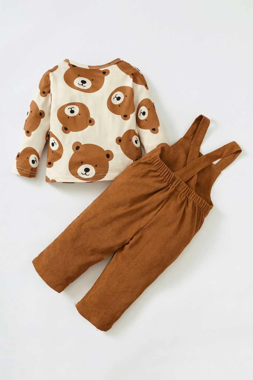 KIDS BEAR PRINT TOP AND OVERALL SET