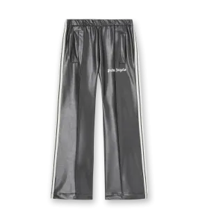 Leather Effect Track Flare Pants Black