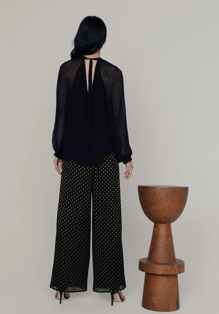 Leon Wide Leg Gold Spot Trousers In Black