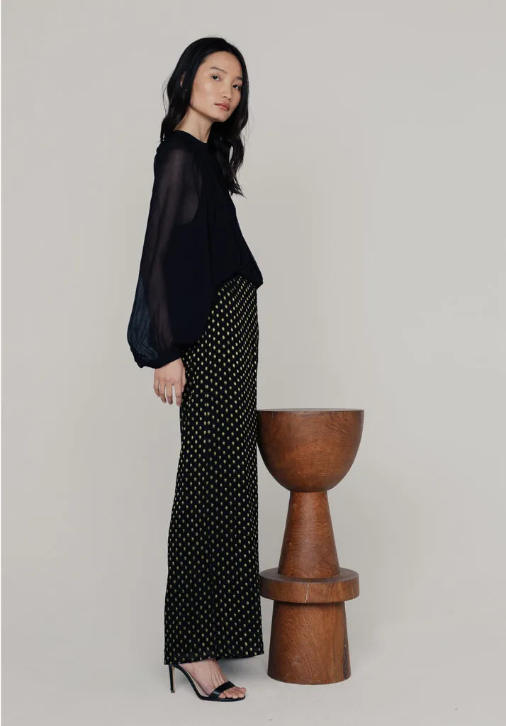 Leon Wide Leg Gold Spot Trousers In Black