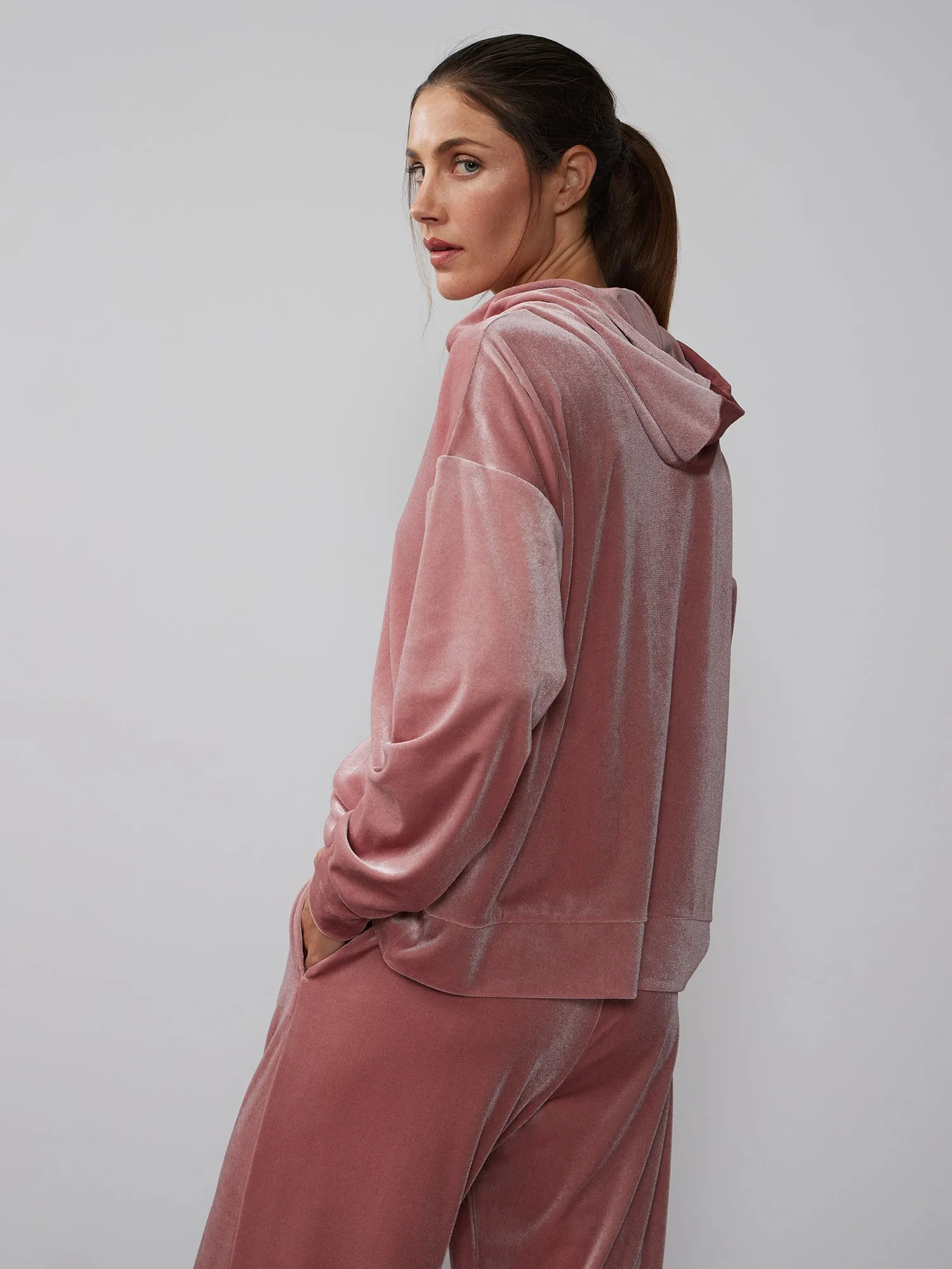 Long Sleeve Hooded Velour Pullover