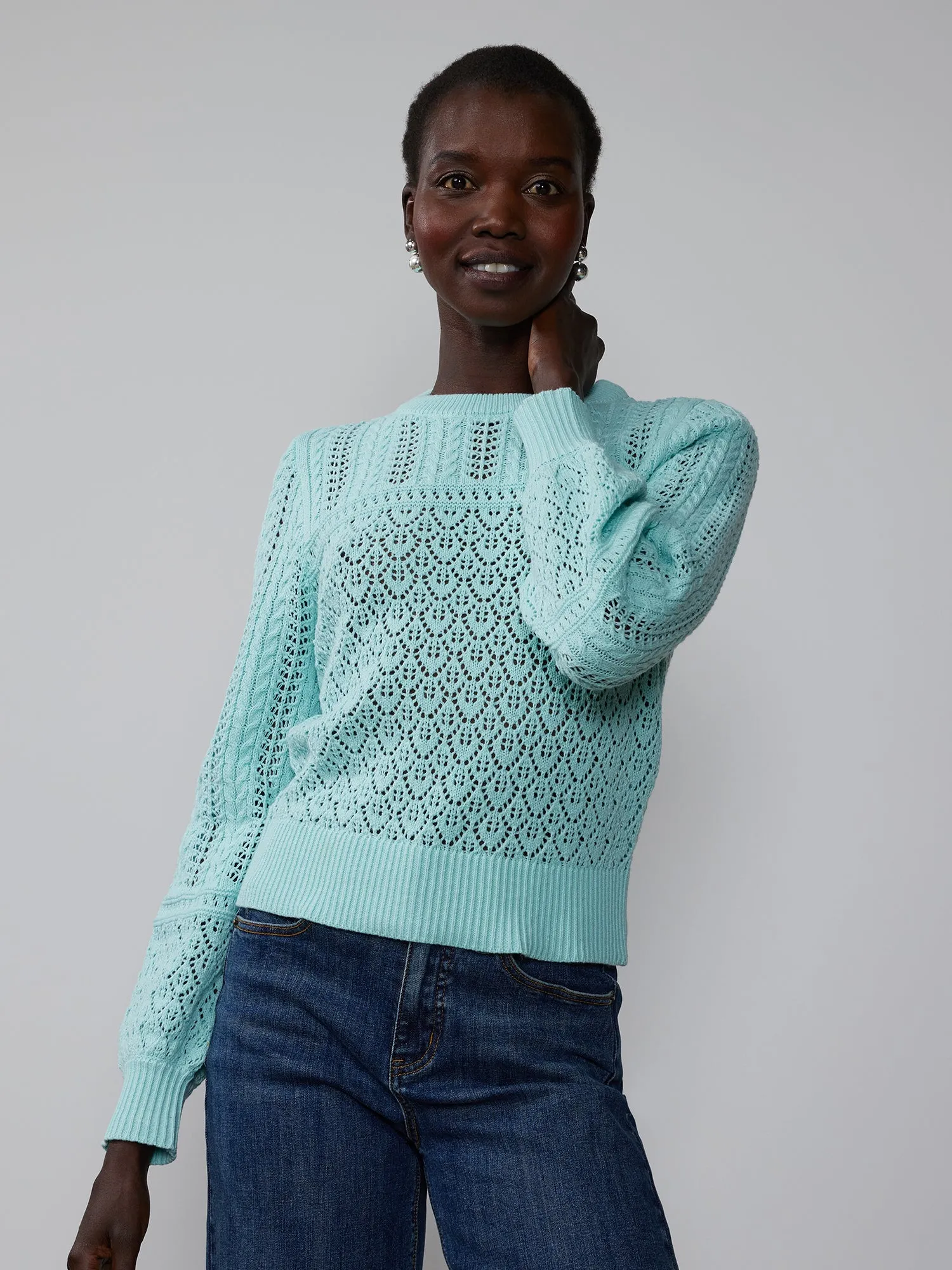 Long Sleeve Mix Pointelle Pullover