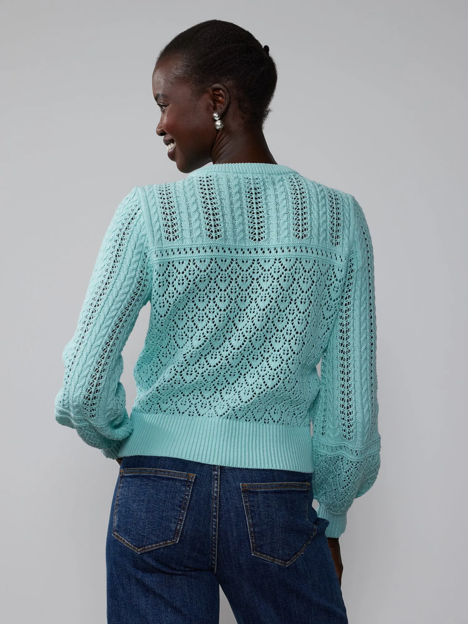 Long Sleeve Mix Pointelle Pullover