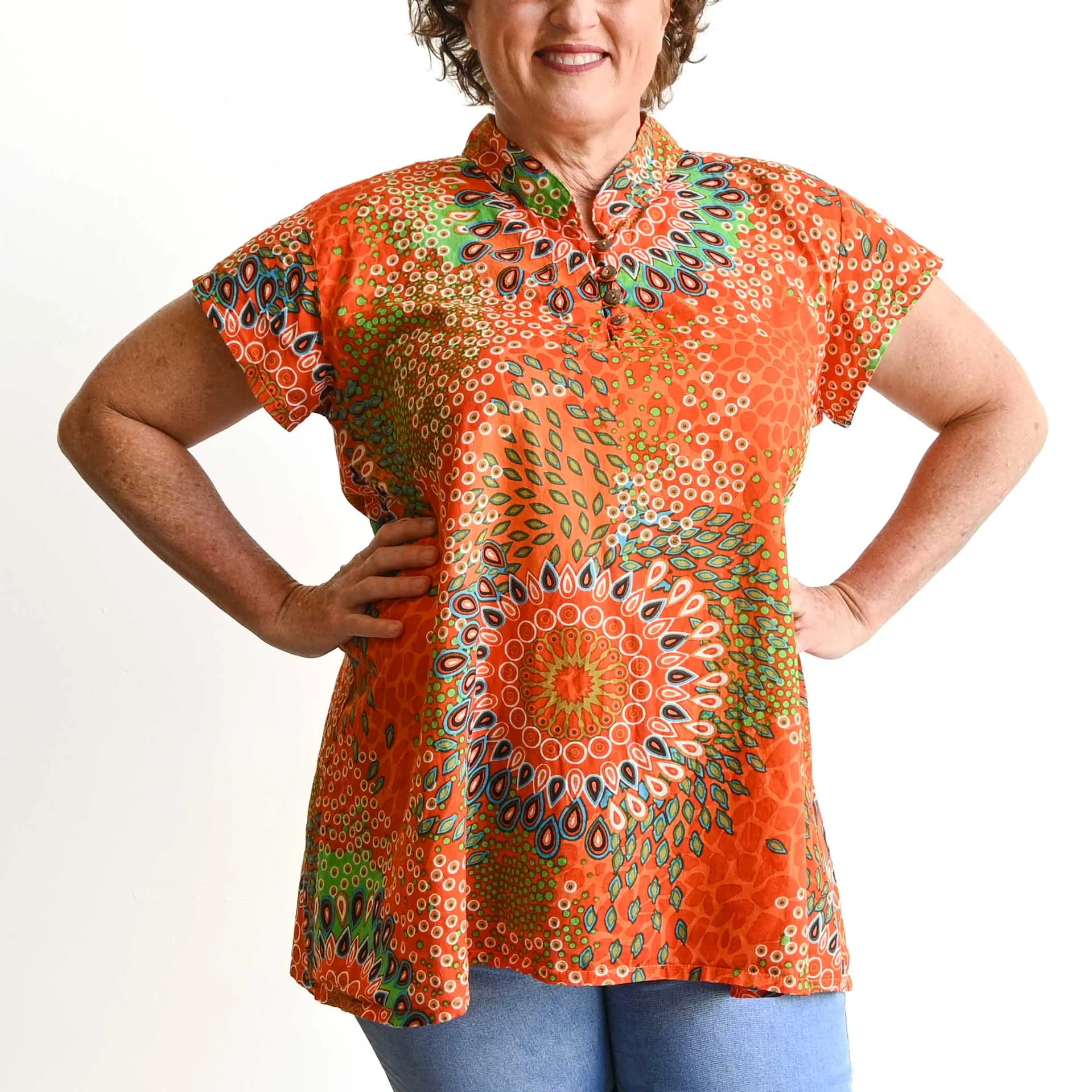 Loose Fit Cotton Tunic Top by KOBOMO - Mandala