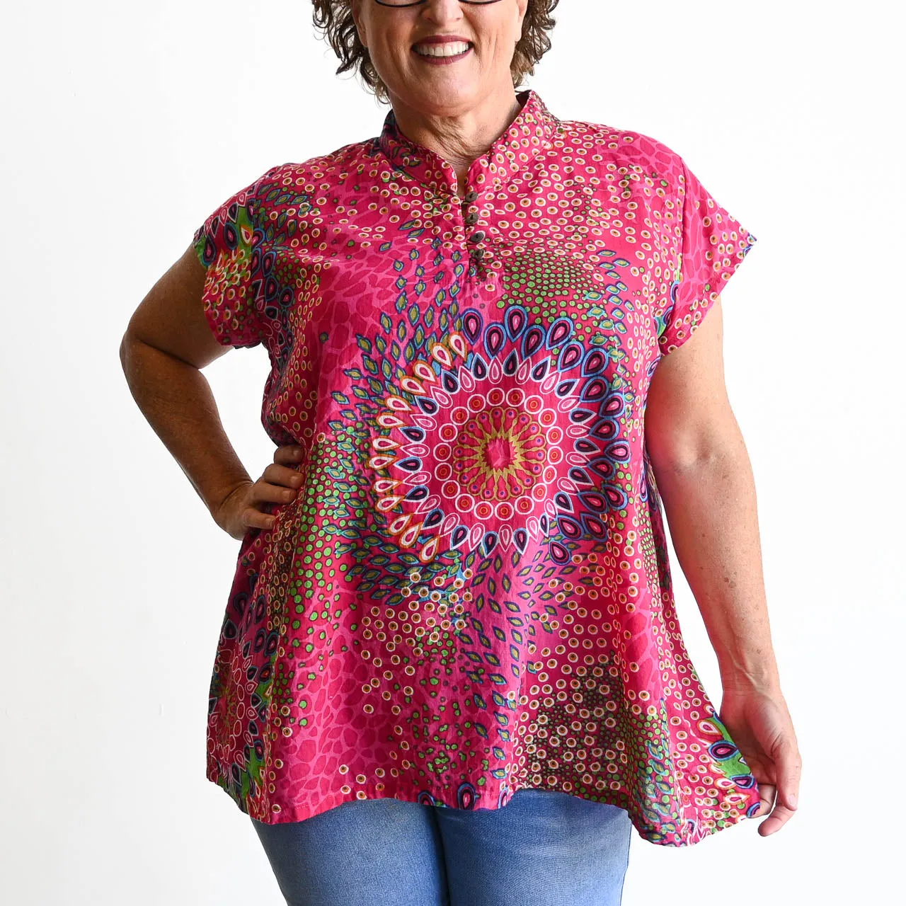 Loose Fit Cotton Tunic Top by KOBOMO - Mandala