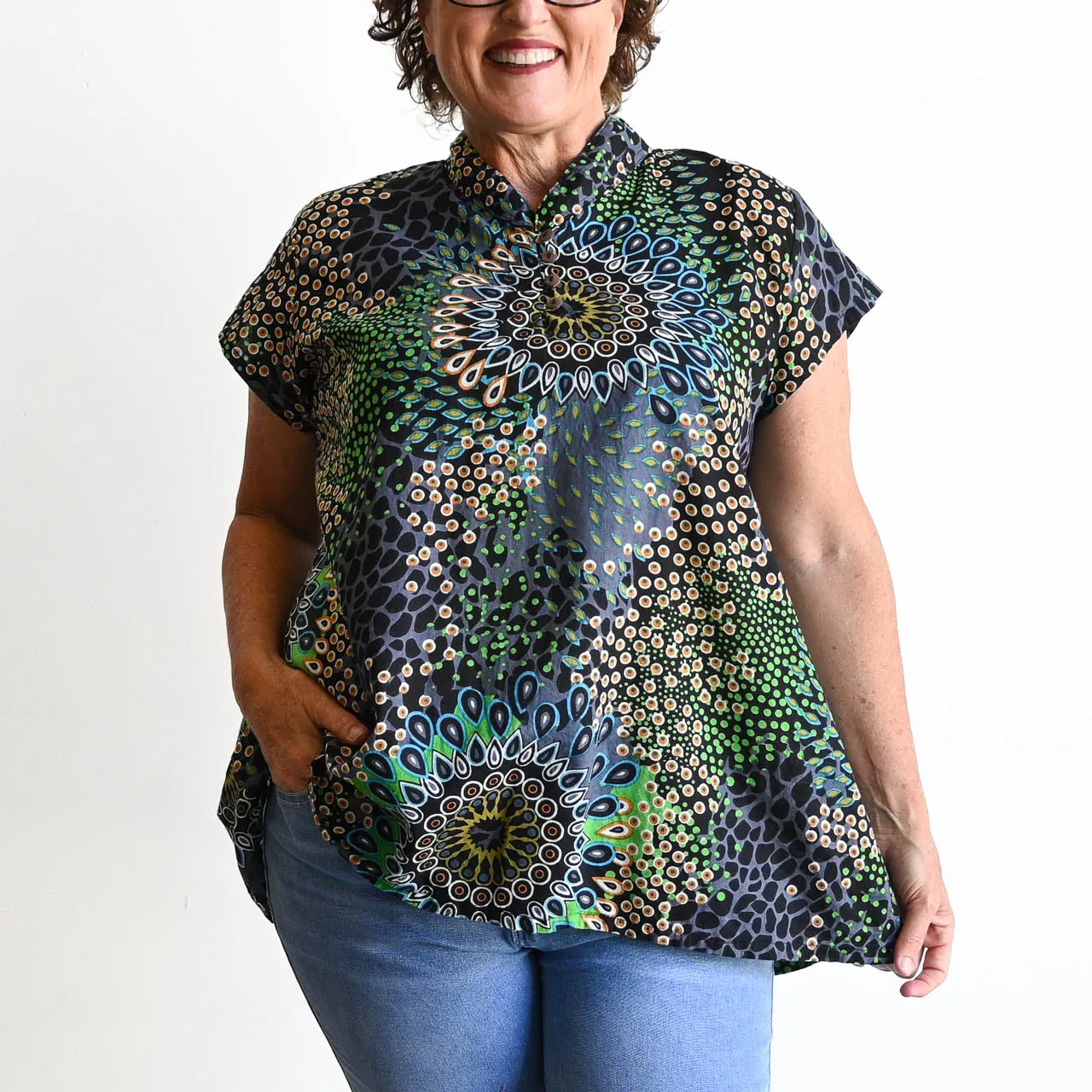 Loose Fit Cotton Tunic Top by KOBOMO - Mandala