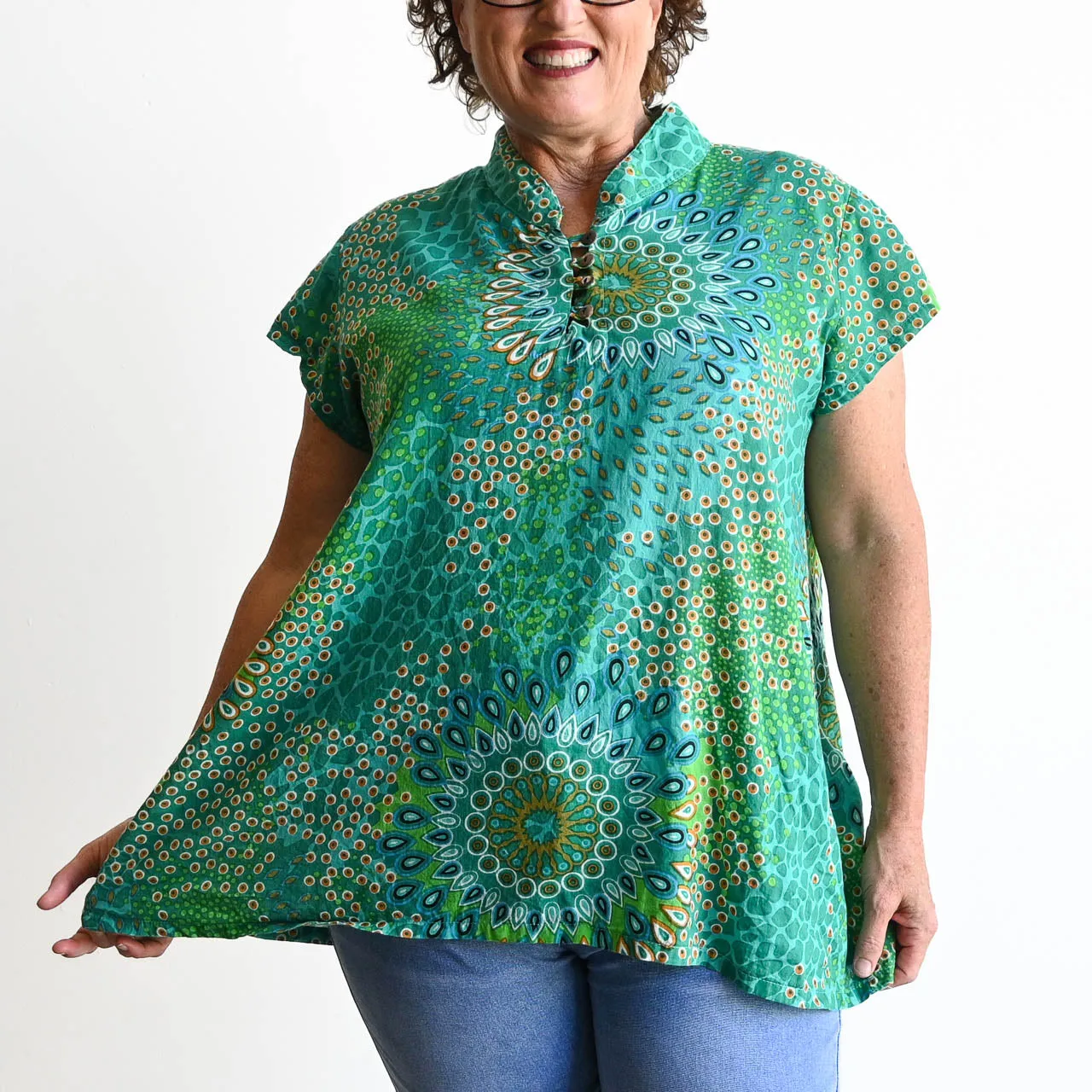 Loose Fit Cotton Tunic Top by KOBOMO - Mandala