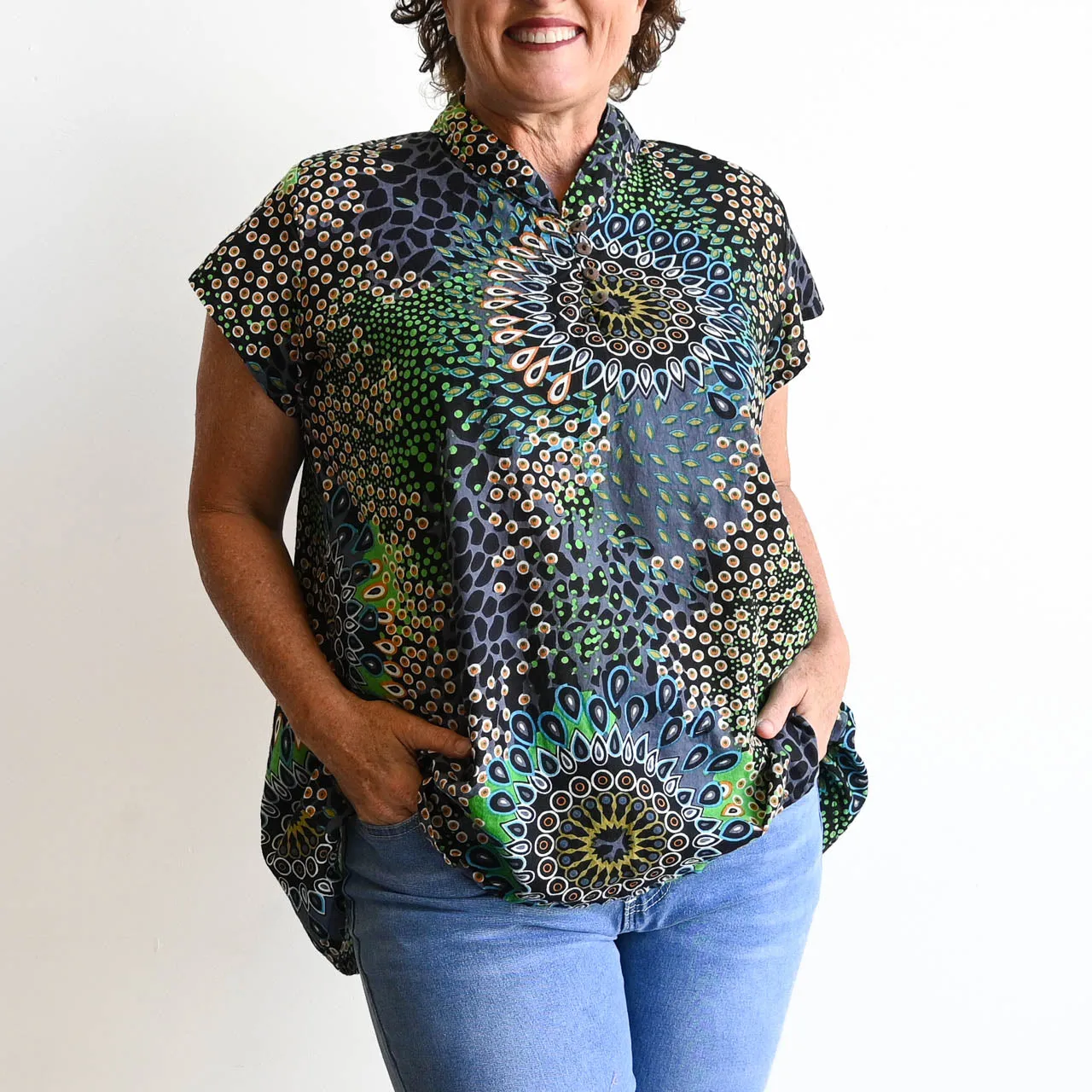 Loose Fit Cotton Tunic Top by KOBOMO - Mandala