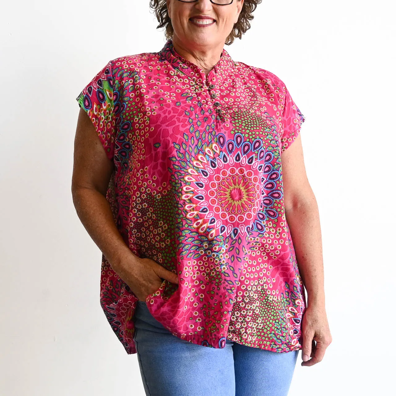 Loose Fit Cotton Tunic Top by KOBOMO - Mandala